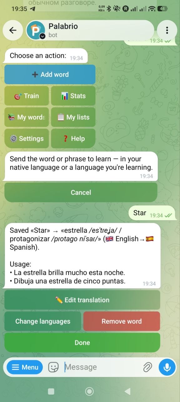 Adding a word in the Palabrio Telegram bot